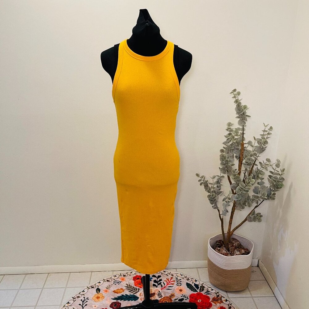 Sunny Yellow Rib Knit Dress (Size Large)